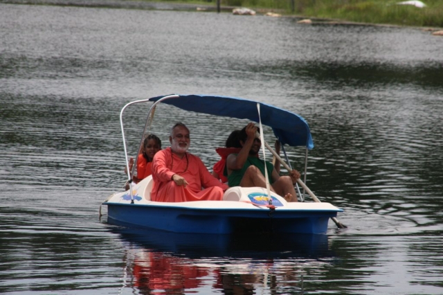 Family on a lake boat